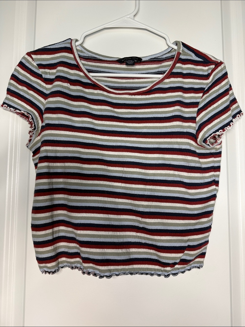 American Eagle Outfitters Striped Ribbed Crop Top - Navy, Red, Cream, Gray